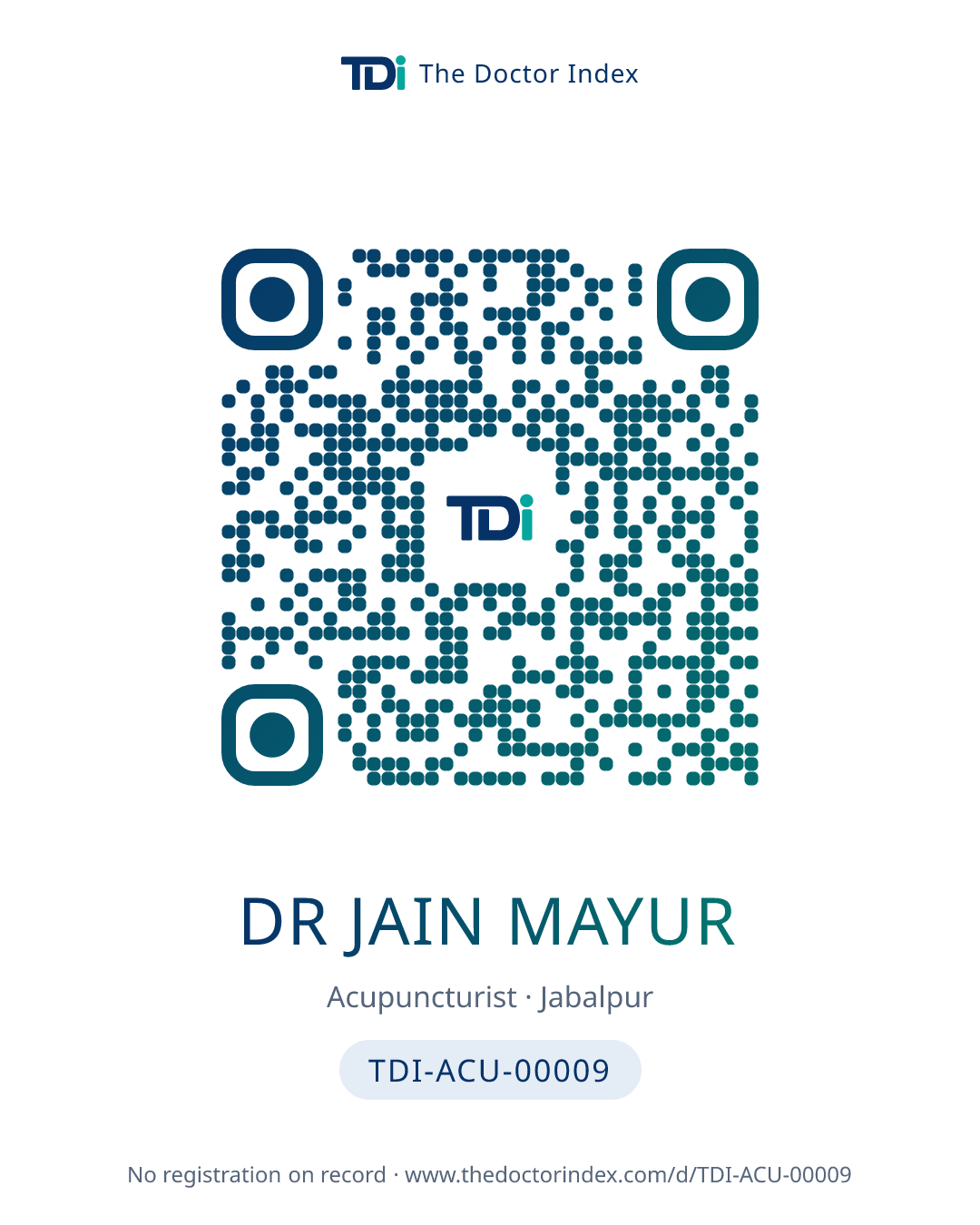 QR card for Dr Jain Mayur, TDI-ACU-00009