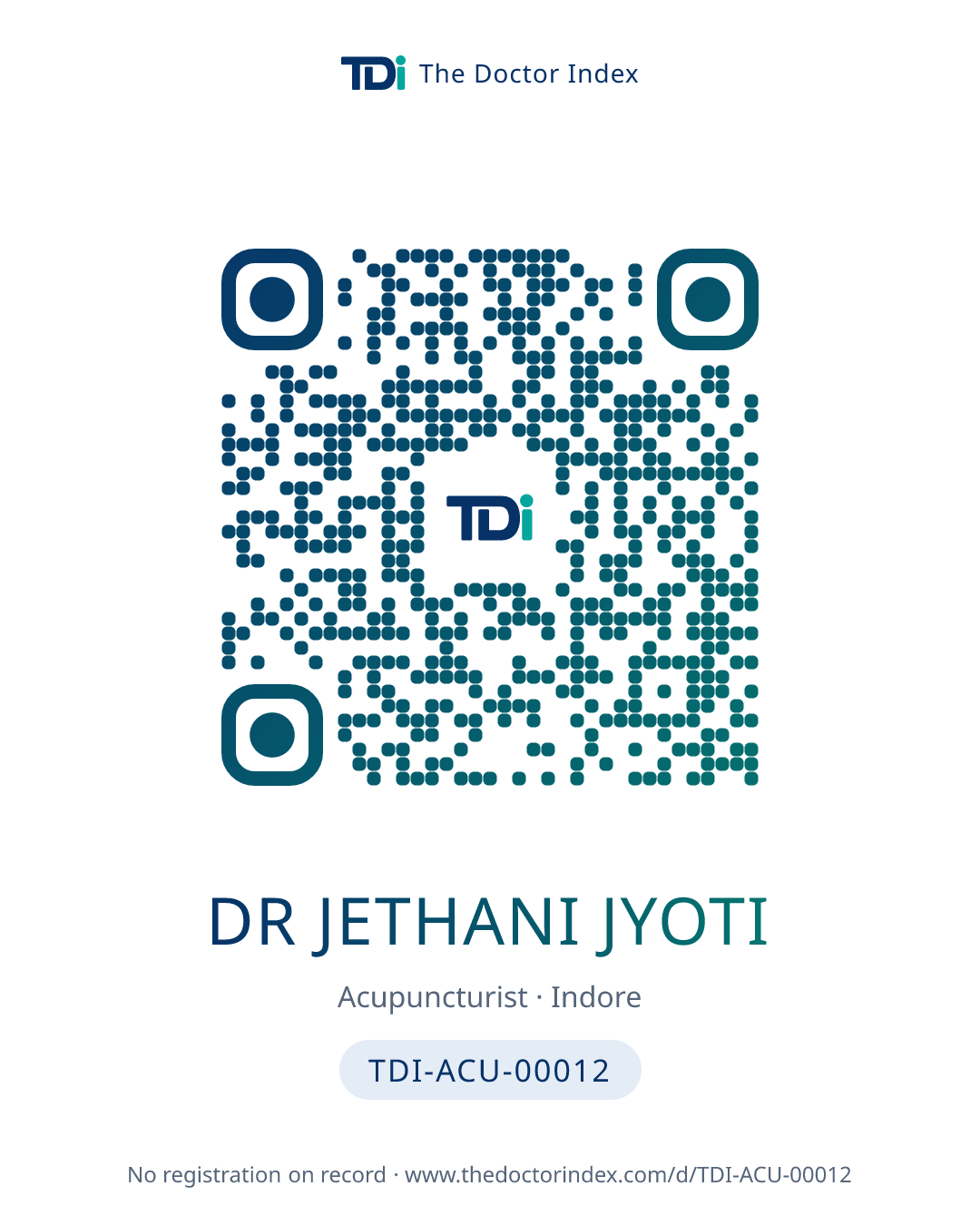 QR card for Dr Jethani Jyoti, TDI-ACU-00012