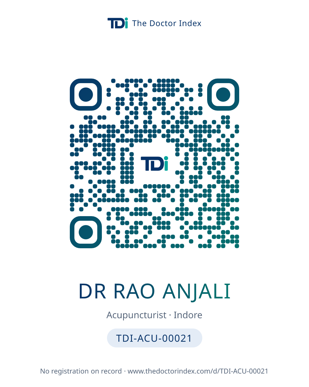 QR card for Dr Rao Anjali, TDI-ACU-00021
