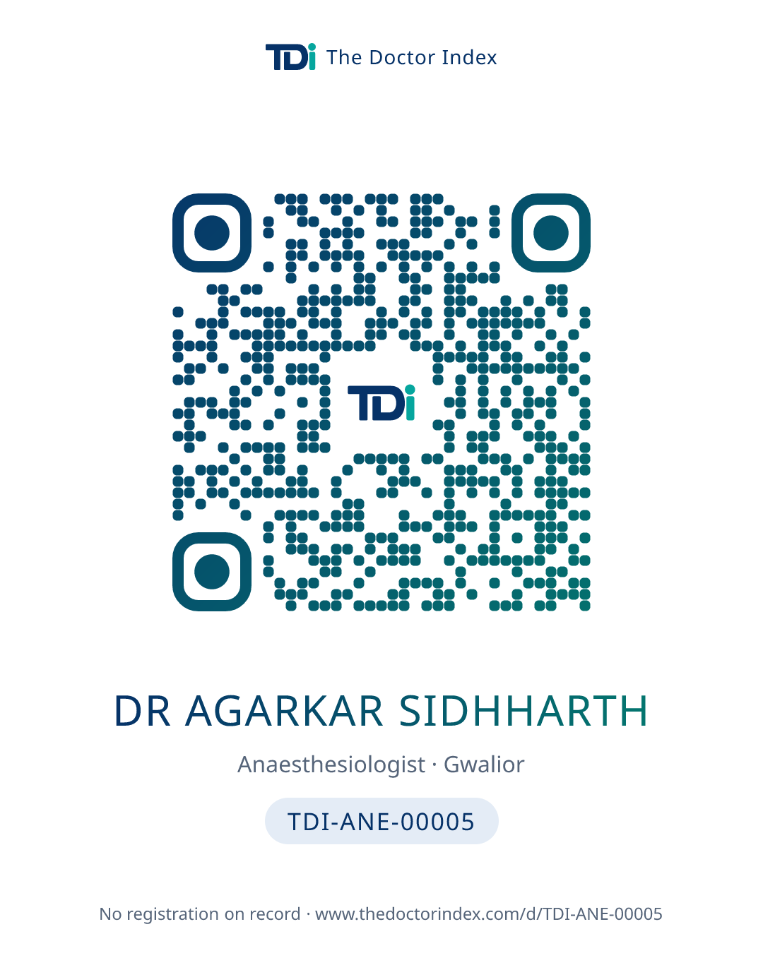 QR card for Dr Agarkar Sidhharth, TDI-ANE-00005