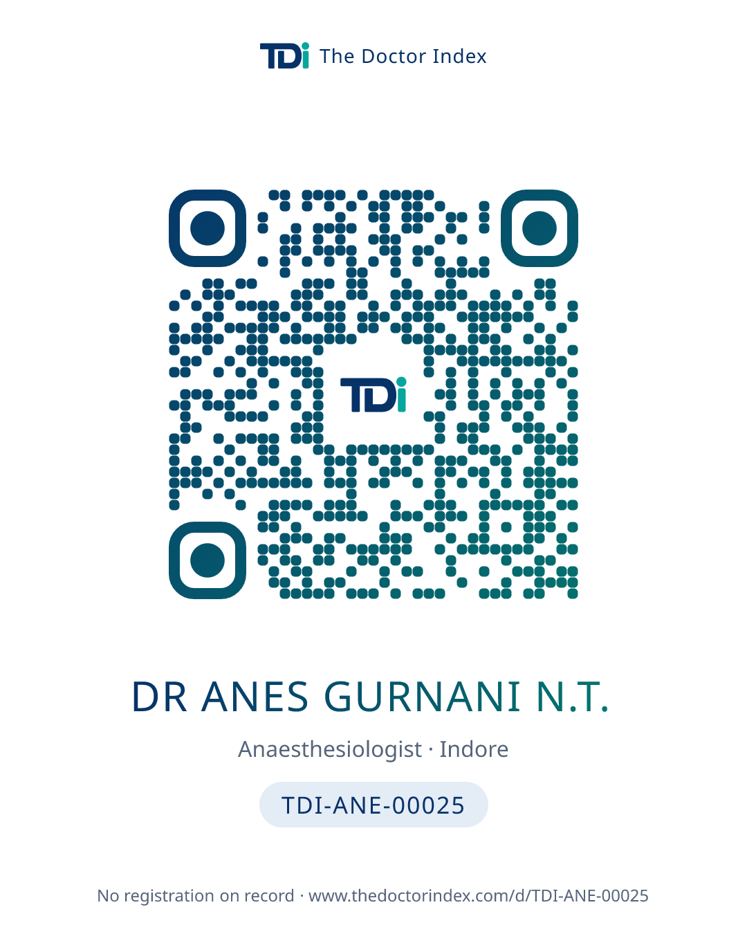 QR card for Dr Anes Gurnani N.T., TDI-ANE-00025