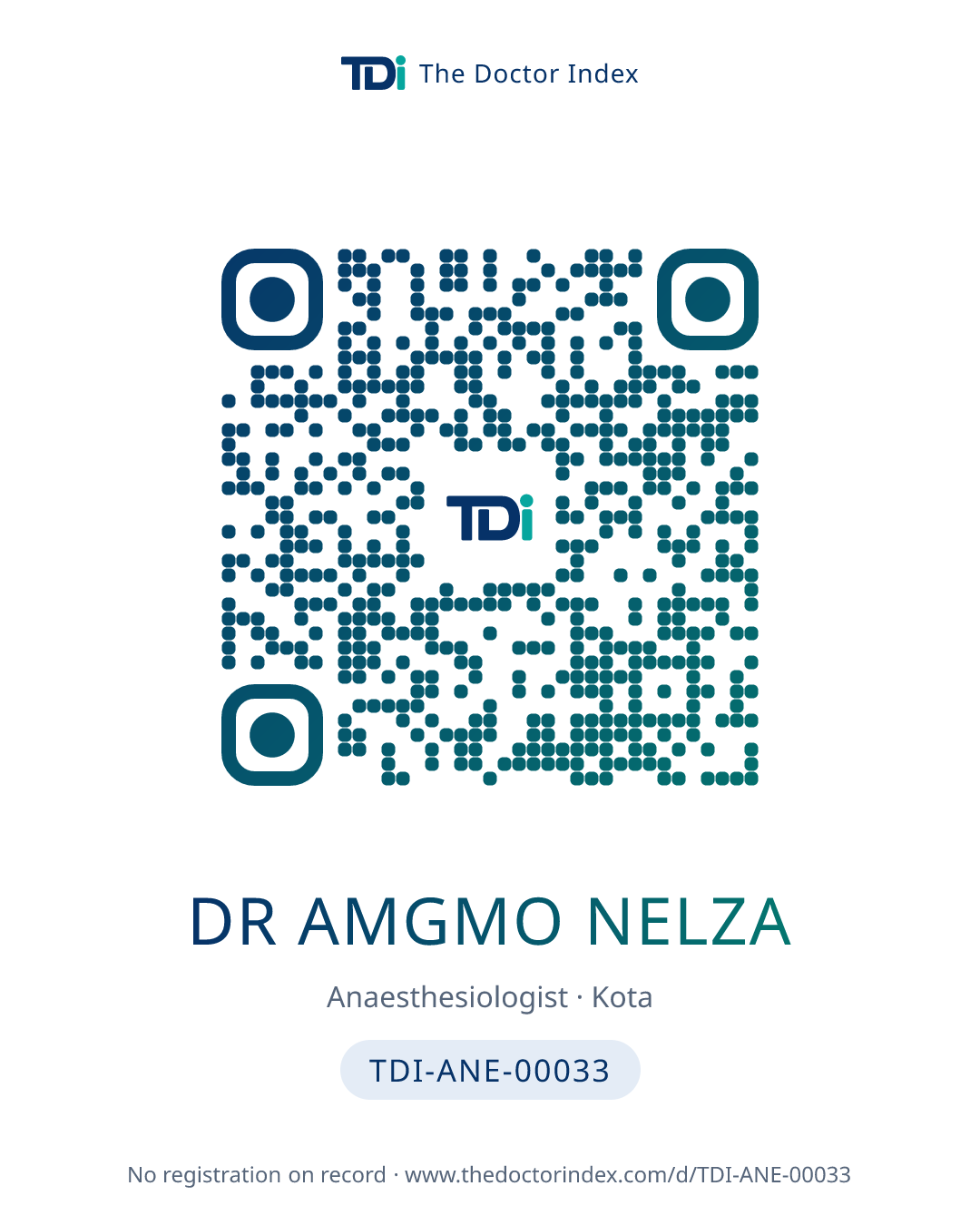 QR card for Dr Amgmo Nelza, TDI-ANE-00033