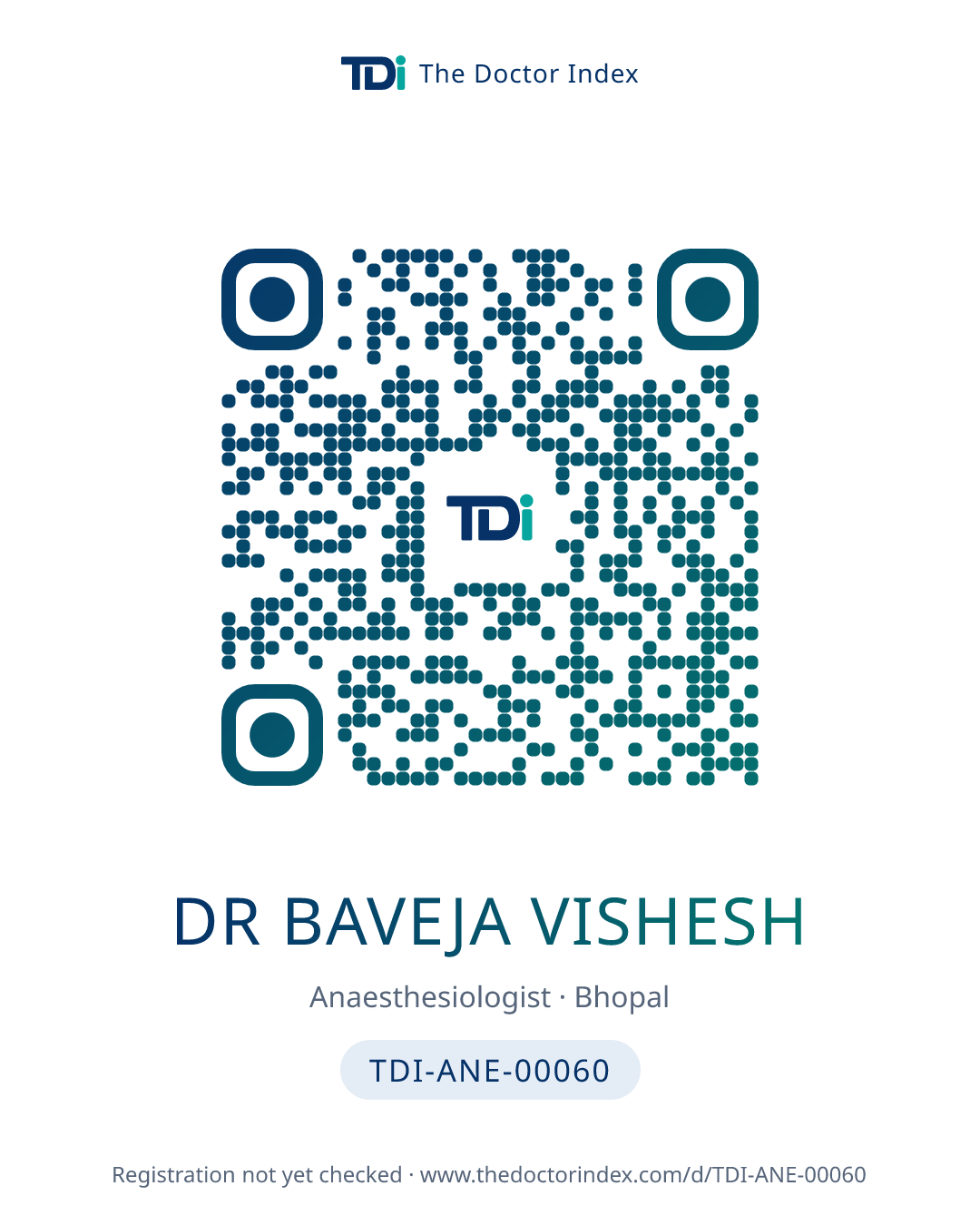 QR card for Dr Baveja Vishesh, TDI-ANE-00060