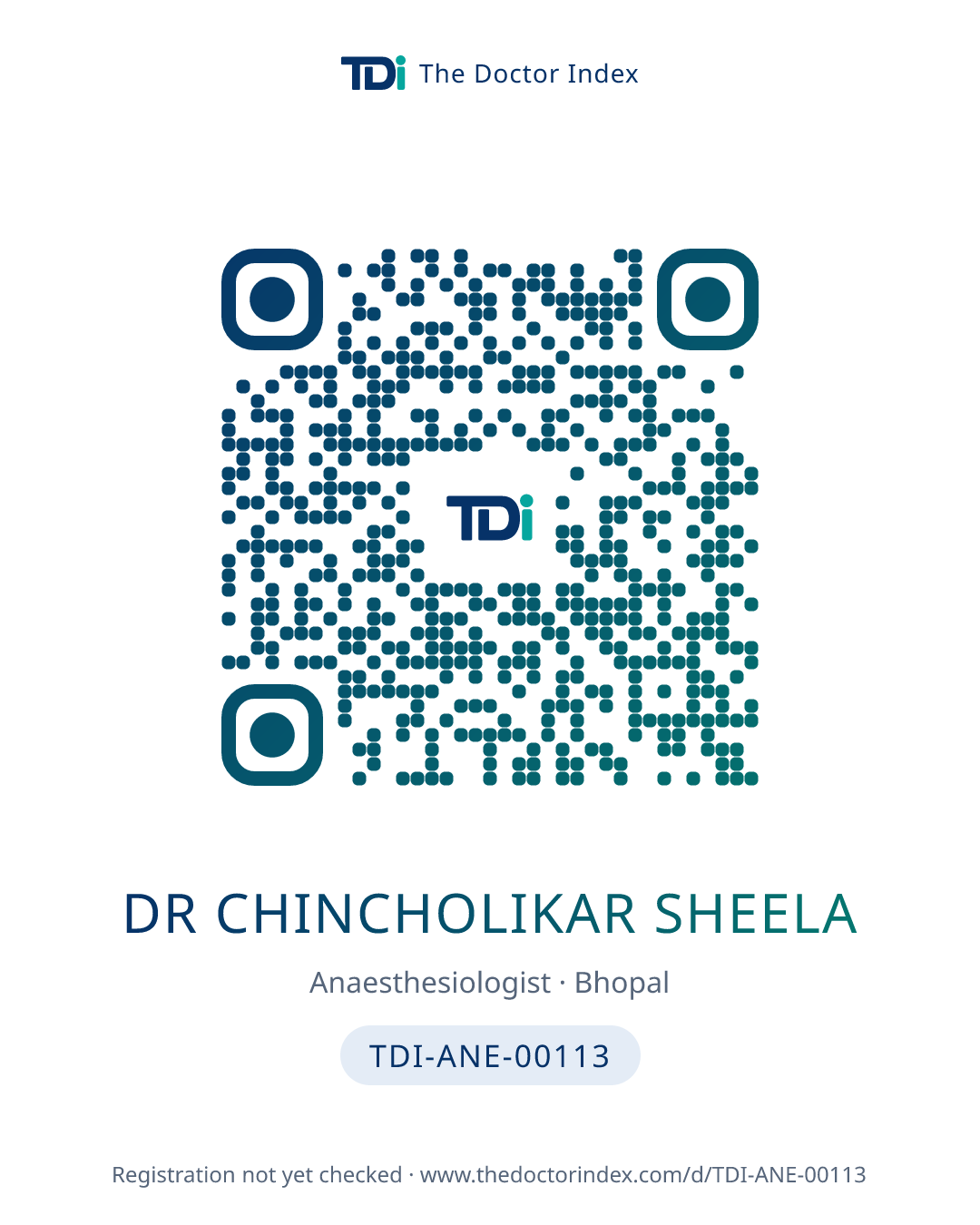 QR card for Dr Chincholikar Sheela, TDI-ANE-00113