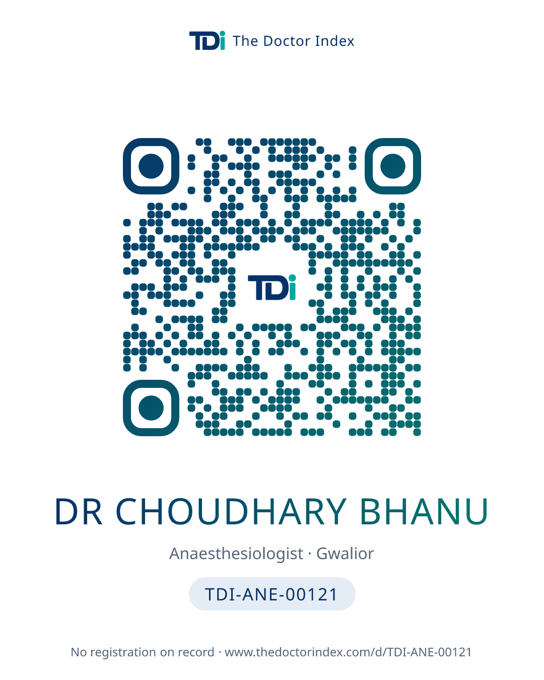 QR card for Dr Choudhary Bhanu, TDI-ANE-00121