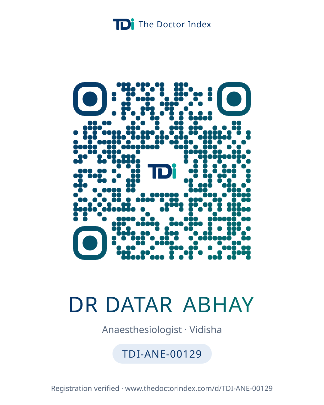 QR card for Dr Datar Abhay, TDI-ANE-00129