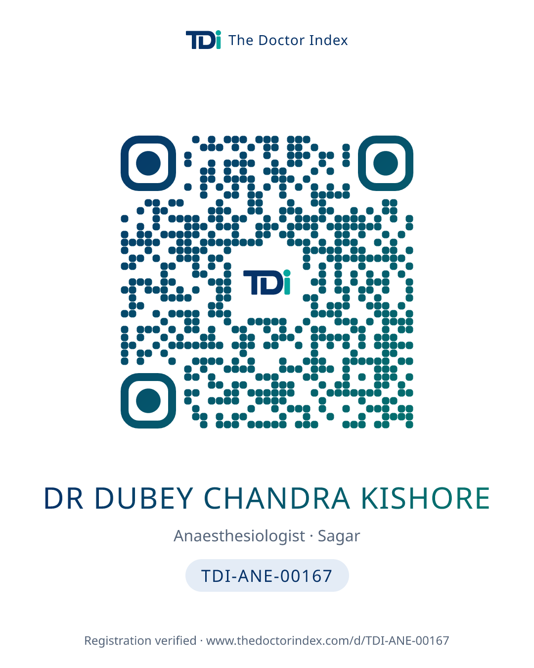QR card for Dr Dubey Chandra Kishore, TDI-ANE-00167