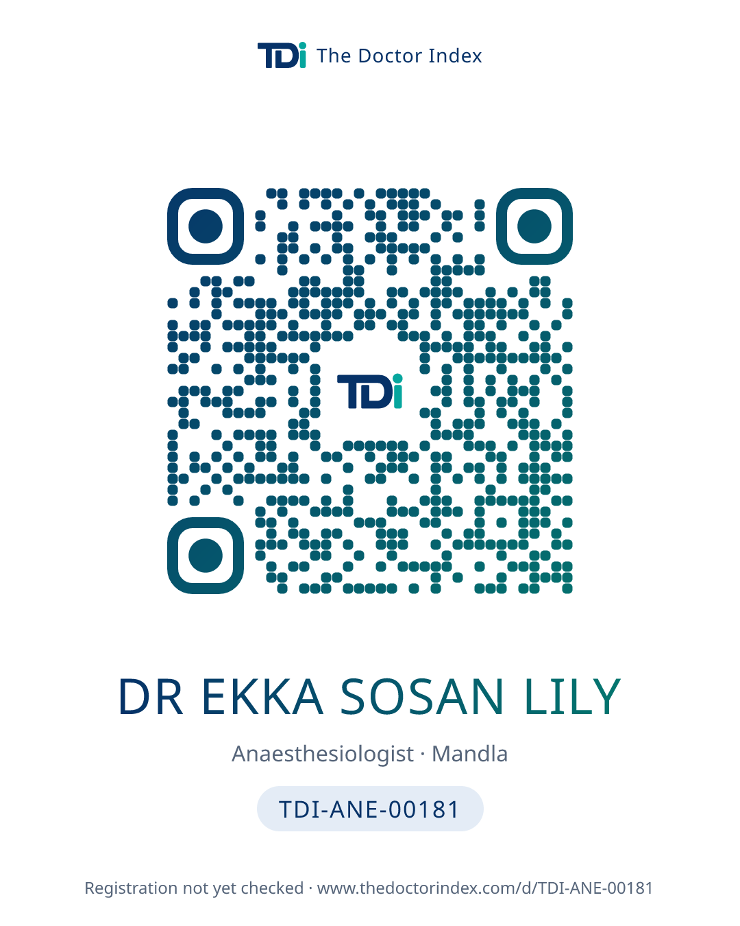 QR card for Dr Ekka Sosan Lily, TDI-ANE-00181