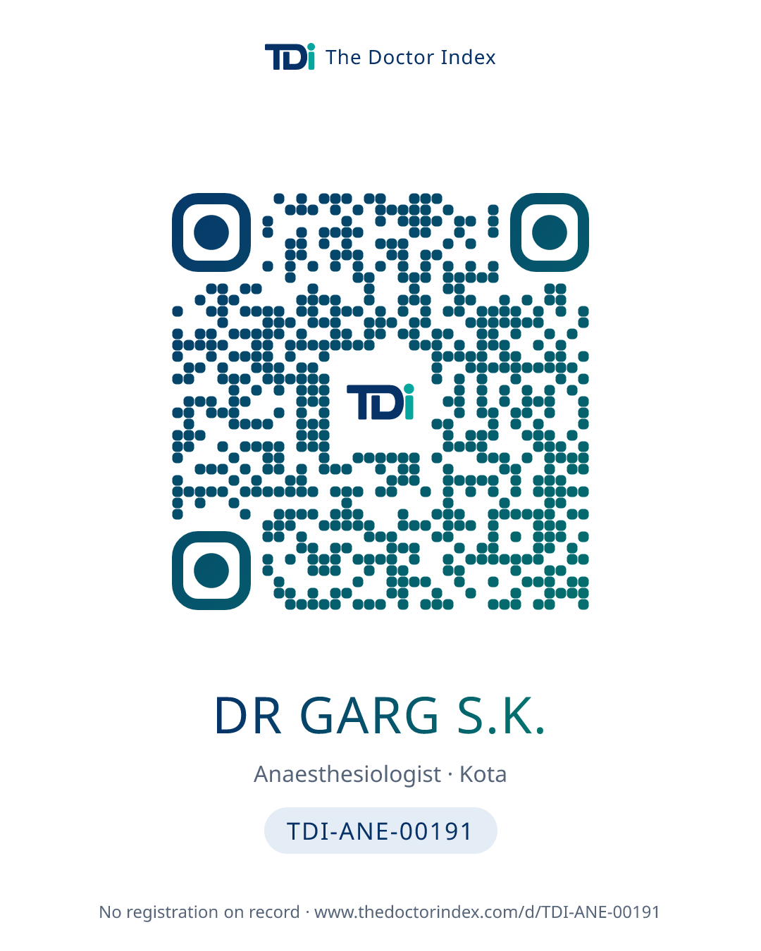 QR card for Dr Garg S.K., TDI-ANE-00191
