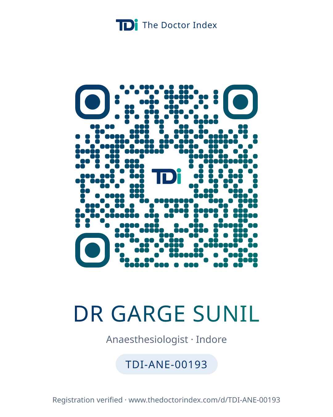 QR card for Dr Garge Sunil, TDI-ANE-00193