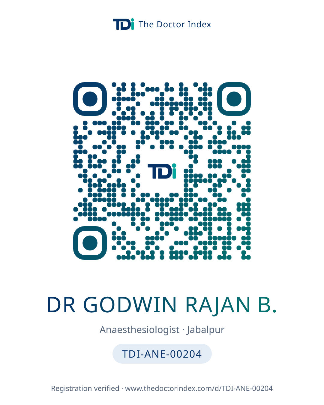 QR card for Dr Godwin Rajan B., TDI-ANE-00204