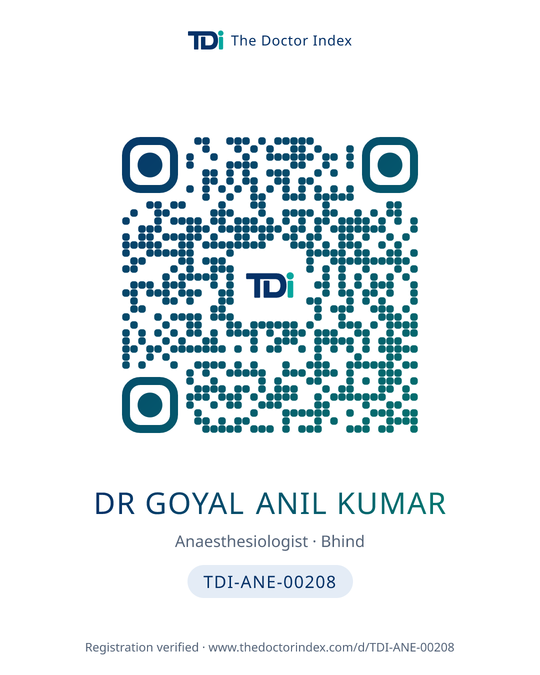 QR card for Dr Goyal Anil Kumar, TDI-ANE-00208