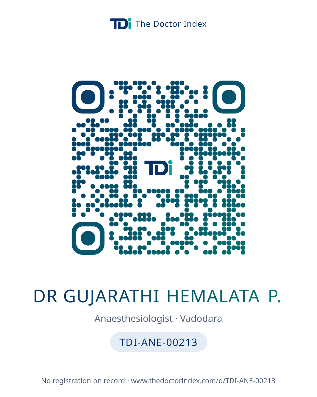 QR card for Dr Gujarathi Hemalata P., TDI-ANE-00213