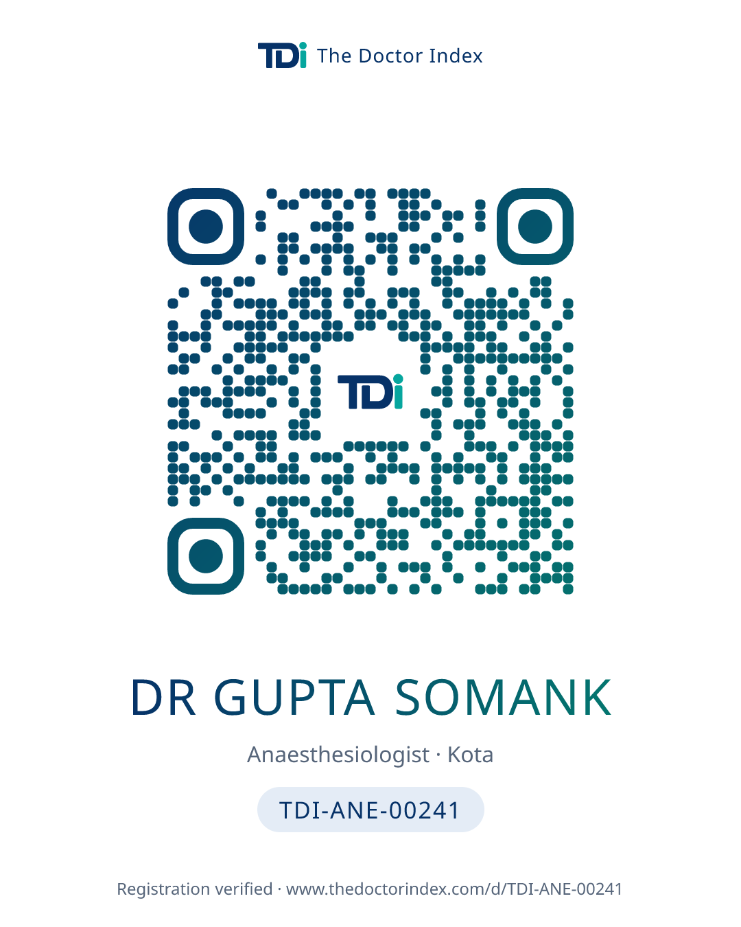 QR card for Dr Gupta Somank, TDI-ANE-00241