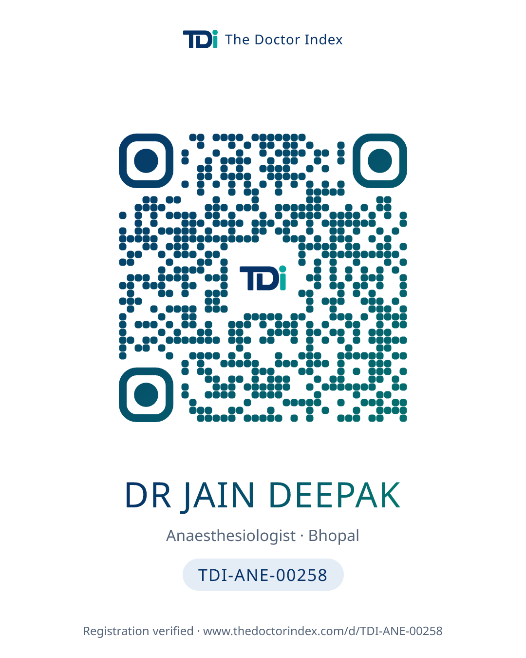 QR card for Dr Jain Deepak, TDI-ANE-00258