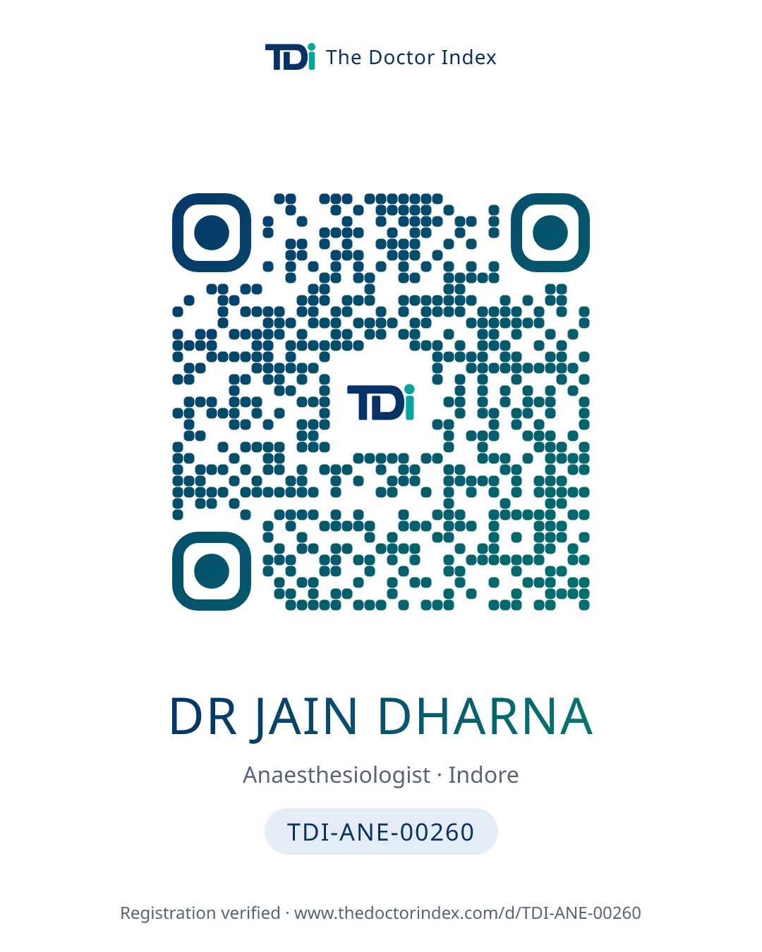 QR card for Dr Jain Dharna, TDI-ANE-00260