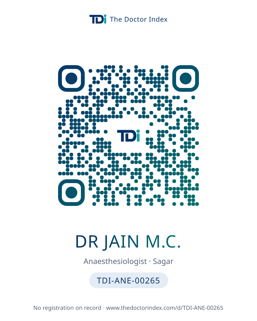QR card for Dr Jain M.C., TDI-ANE-00265