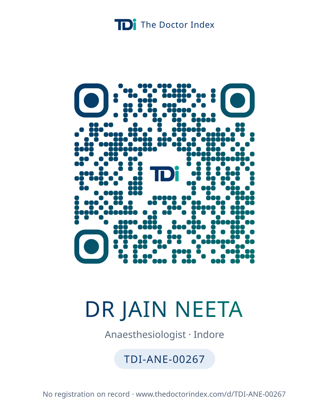 QR card for Dr Jain Neeta, TDI-ANE-00267