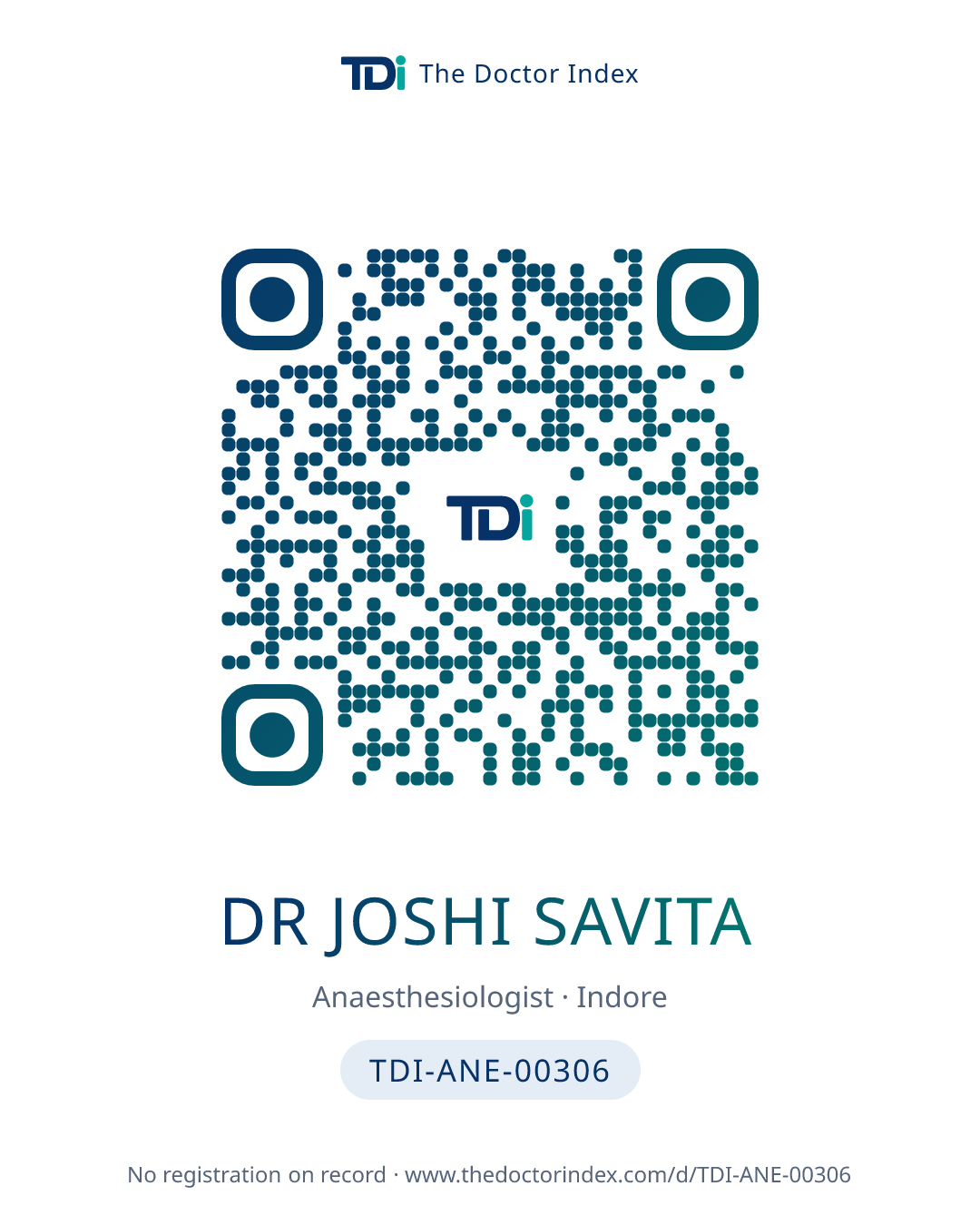 QR card for Dr Joshi Savita, TDI-ANE-00306