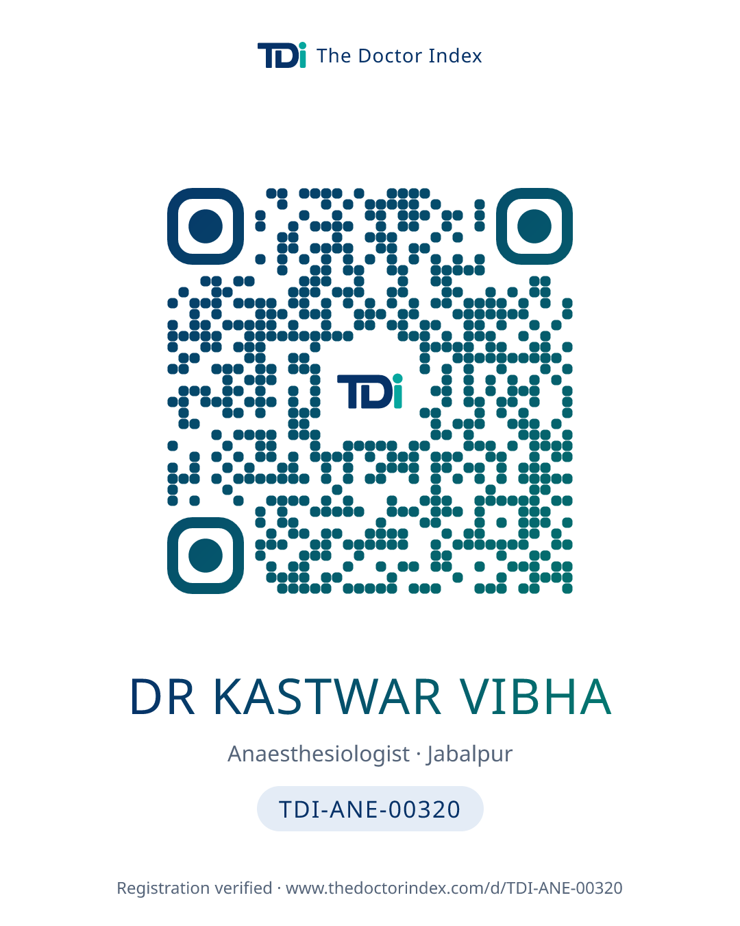 QR card for Dr Kastwar Vibha, TDI-ANE-00320