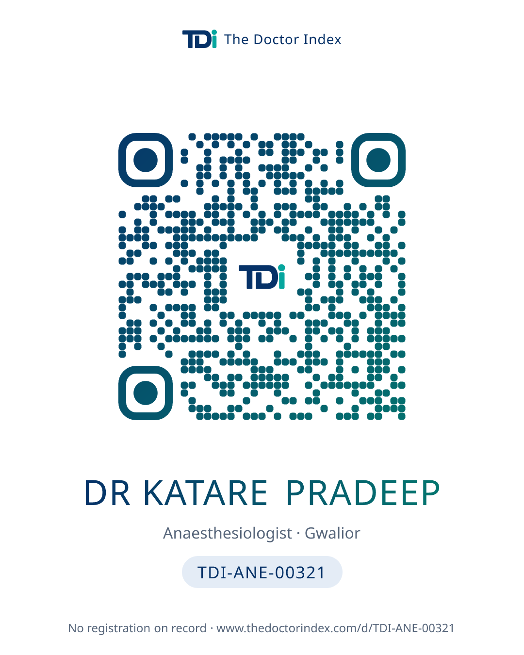 QR card for Dr Katare Pradeep, TDI-ANE-00321