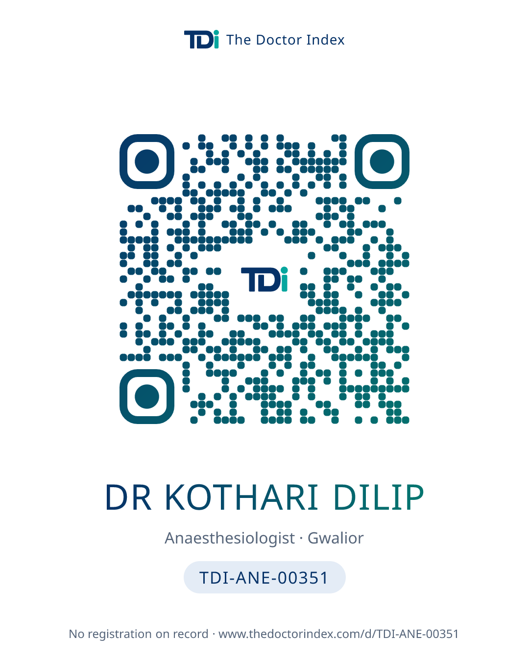 QR card for Dr Kothari Dilip, TDI-ANE-00351