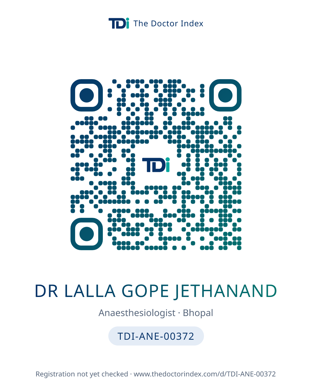 QR card for Dr Lalla Gope Jethanand, TDI-ANE-00372