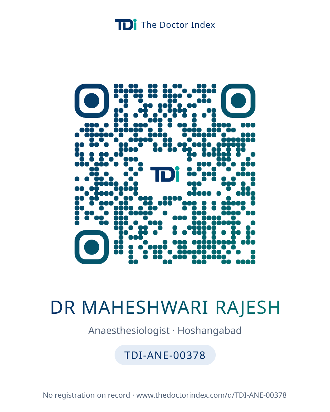QR card for Dr Maheshwari Rajesh, TDI-ANE-00378