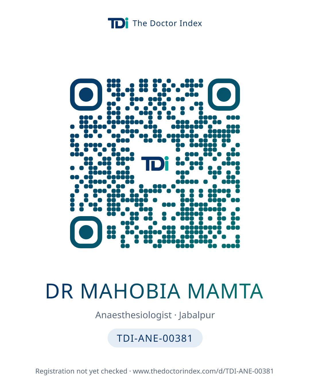 QR card for Dr Mahobia Mamta, TDI-ANE-00381