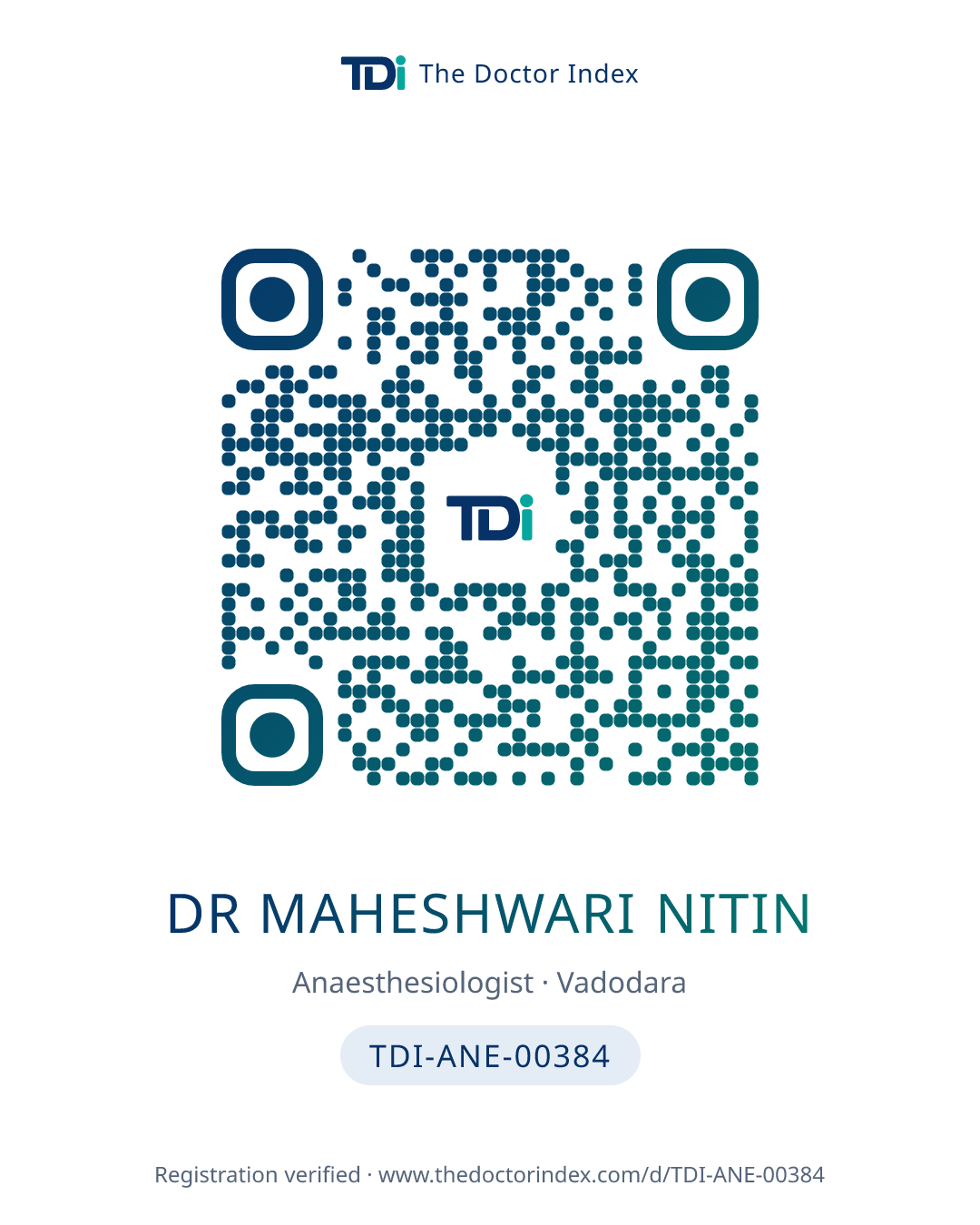QR card for Dr Maheshwari Nitin, TDI-ANE-00384