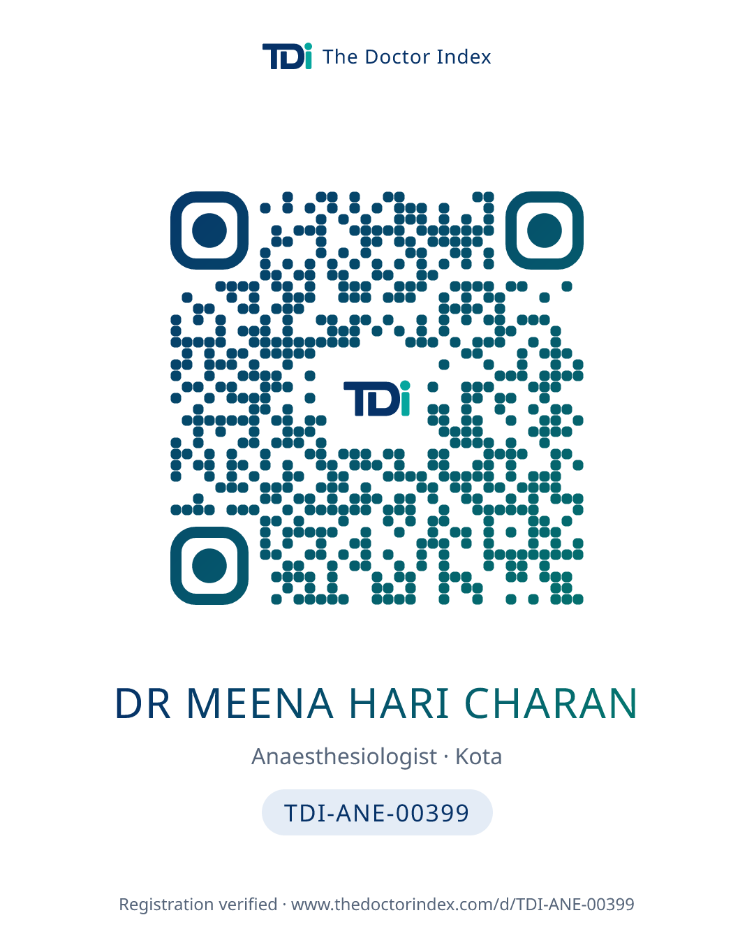 QR card for Dr Meena Hari Charan, TDI-ANE-00399