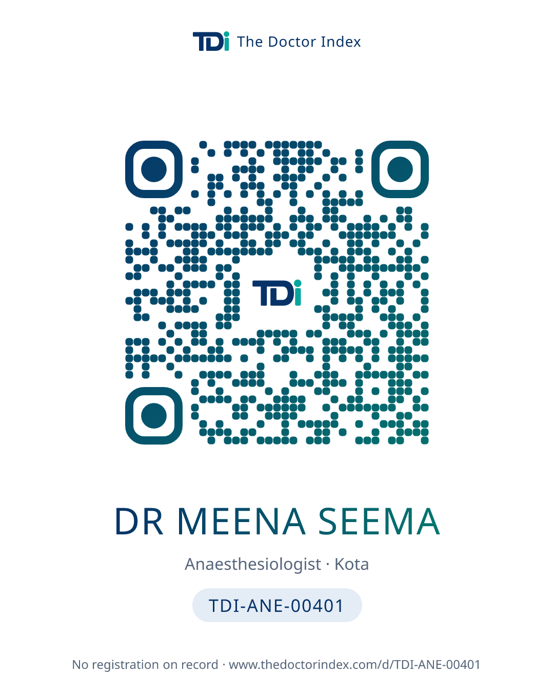 QR card for Dr Meena Seema, TDI-ANE-00401