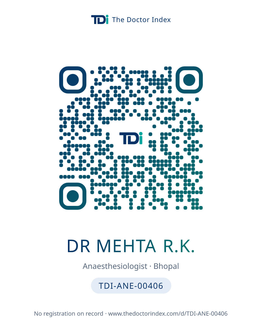 QR card for Dr Mehta R.K., TDI-ANE-00406