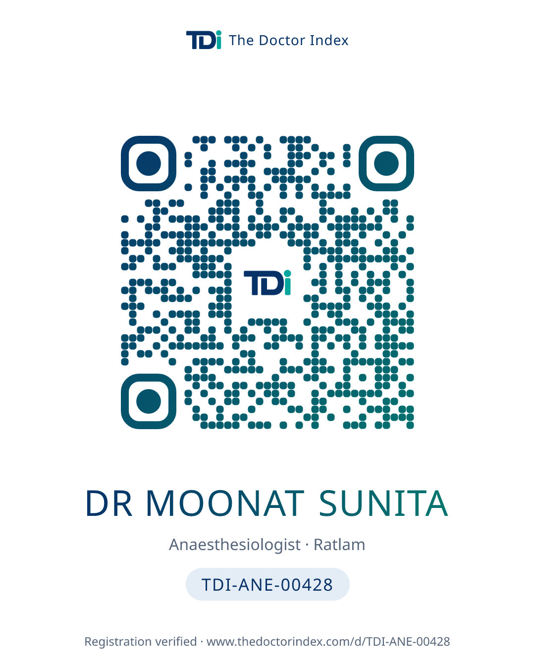 QR card for Dr Moonat Sunita, TDI-ANE-00428