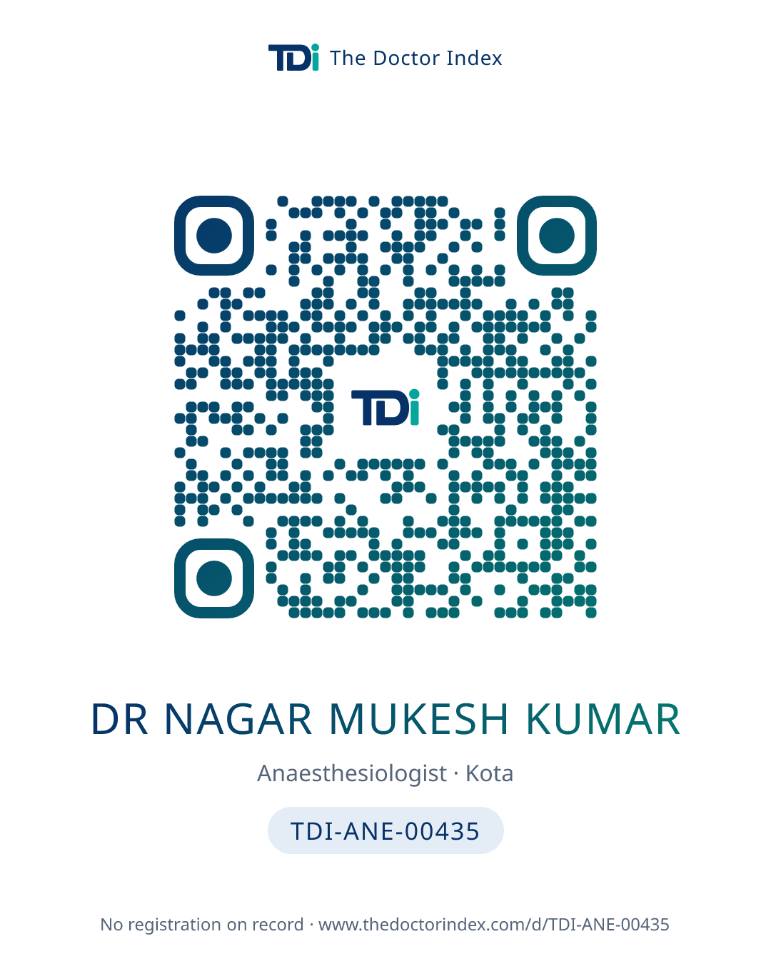 QR card for Dr Nagar Mukesh Kumar, TDI-ANE-00435