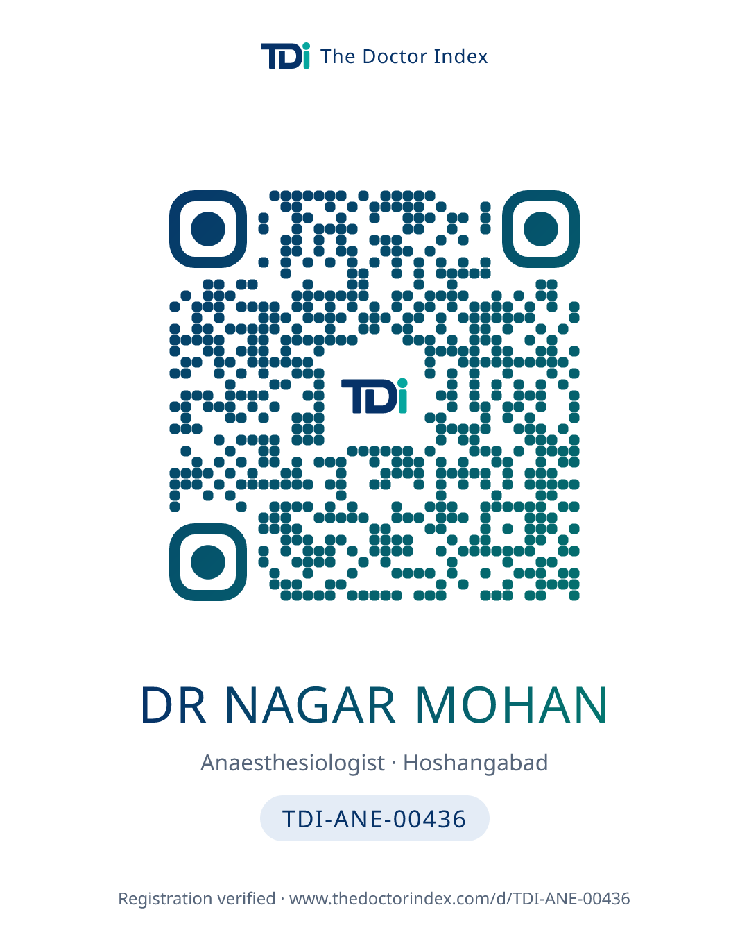 QR card for Dr Nagar Mohan, TDI-ANE-00436