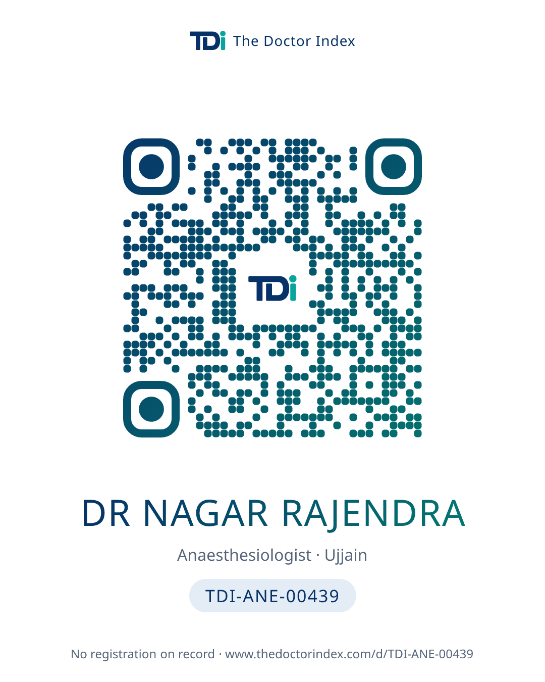 QR card for Dr Nagar Rajendra, TDI-ANE-00439