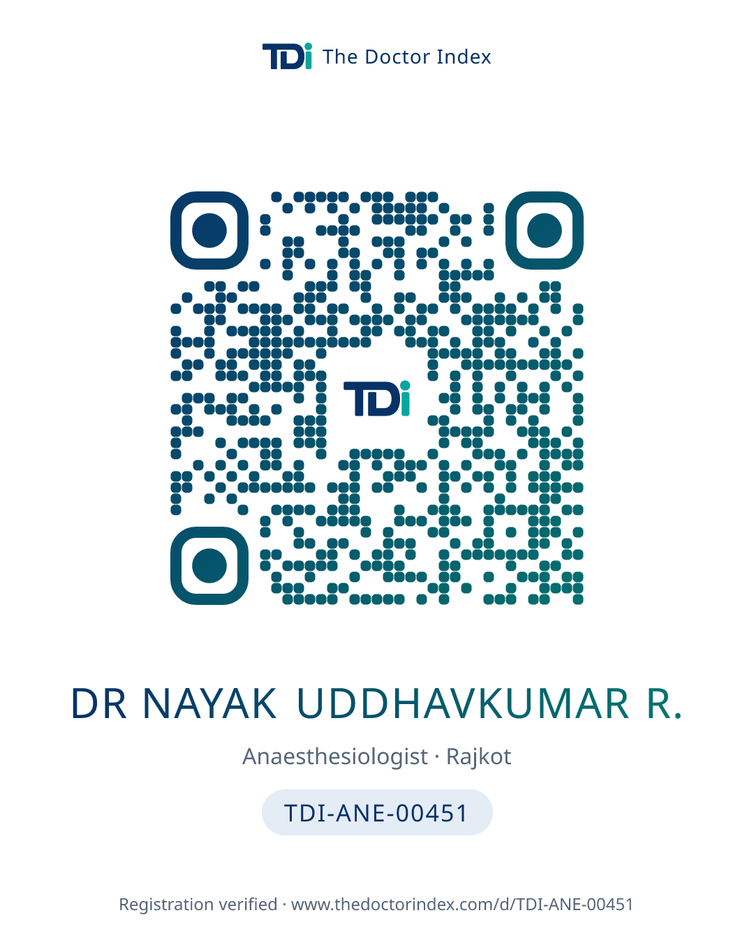 QR card for Dr Nayak Uddhavkumar R., TDI-ANE-00451