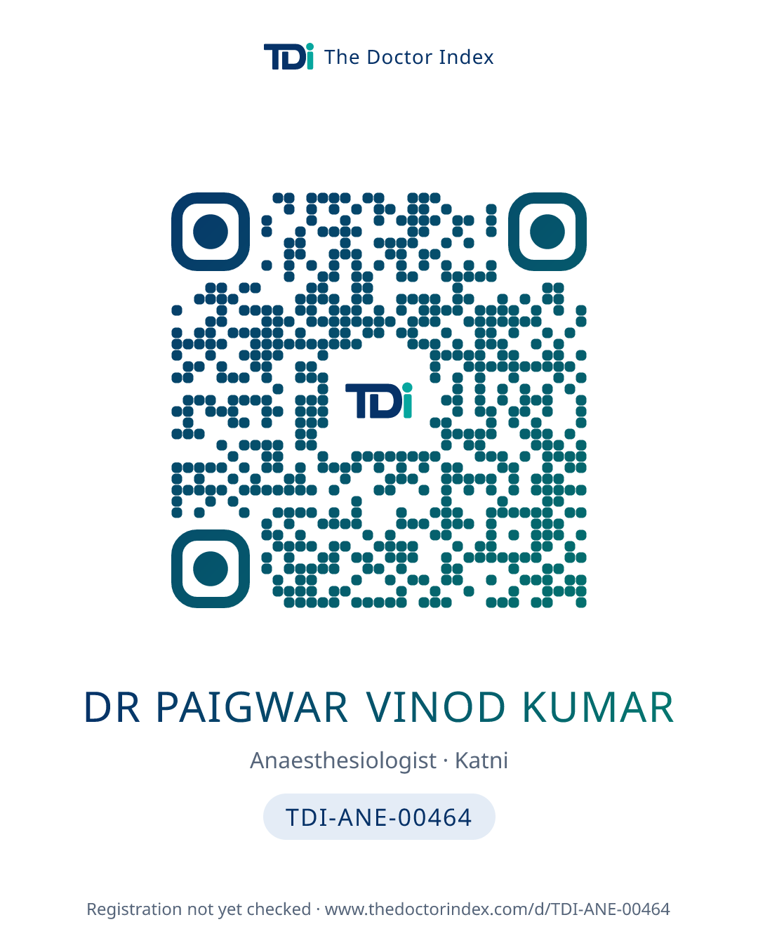 QR card for Dr Paigwar Vinod Kumar, TDI-ANE-00464