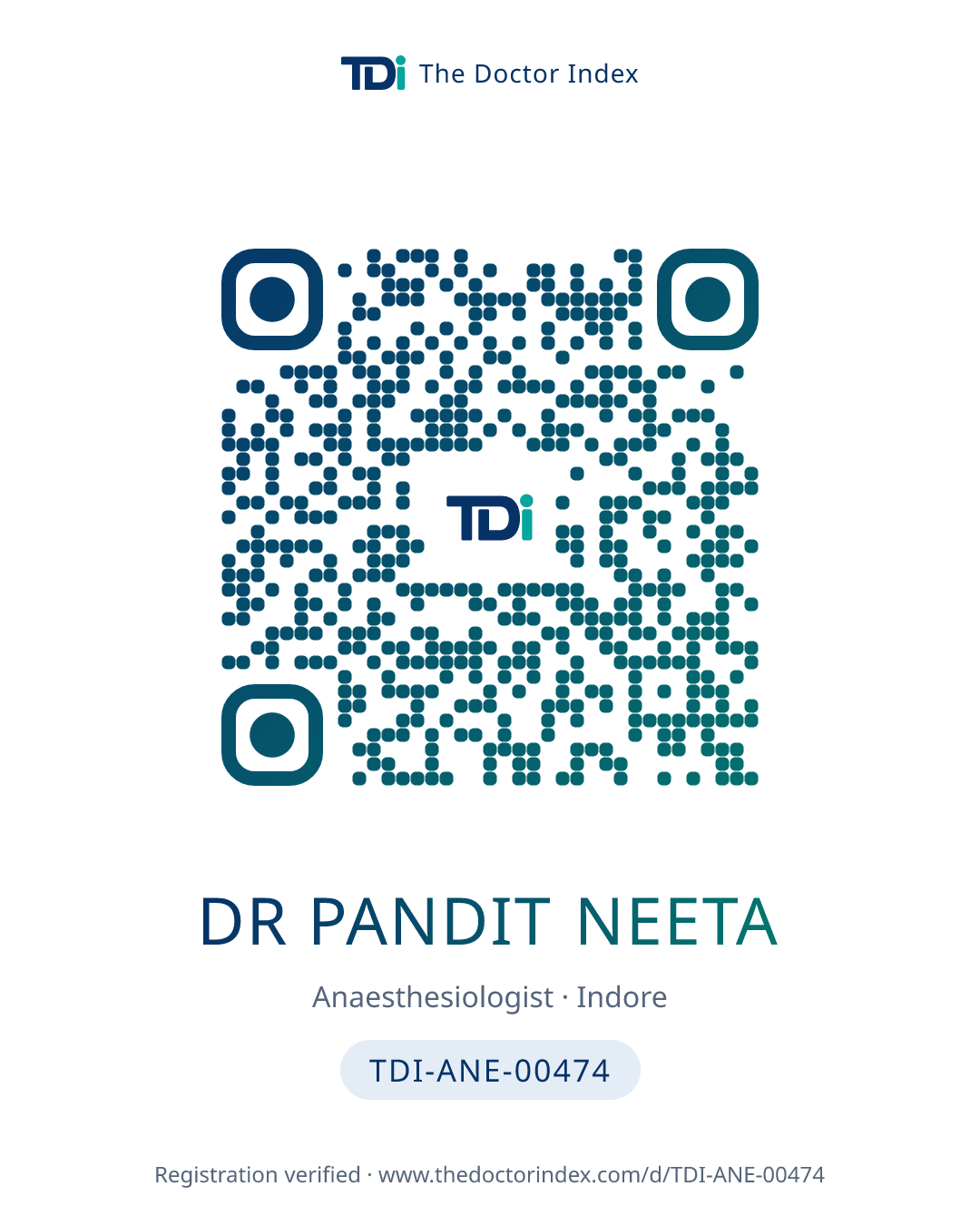 QR card for Dr Pandit Neeta, TDI-ANE-00474