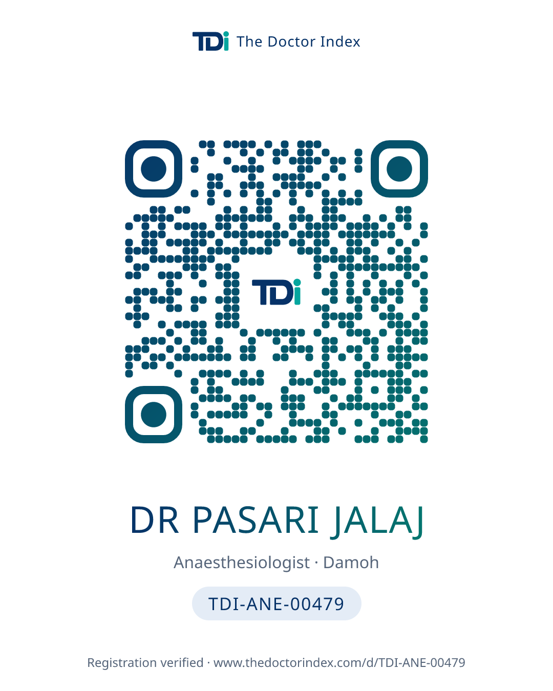QR card for Dr Pasari Jalaj, TDI-ANE-00479
