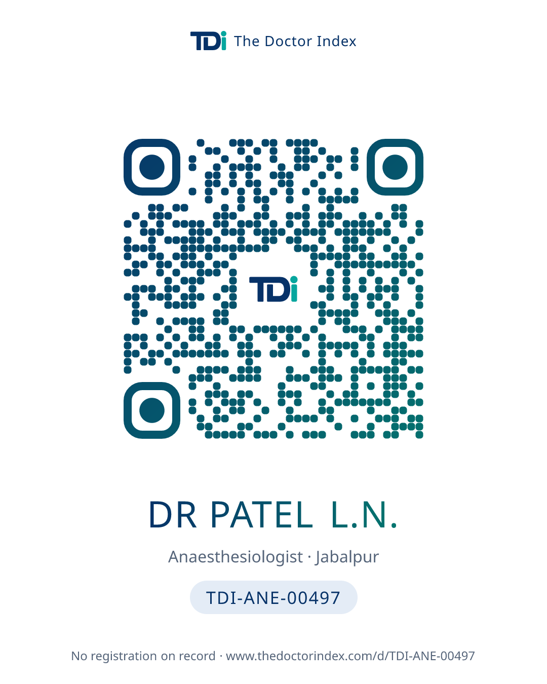 QR card for Dr Patel L.N., TDI-ANE-00497