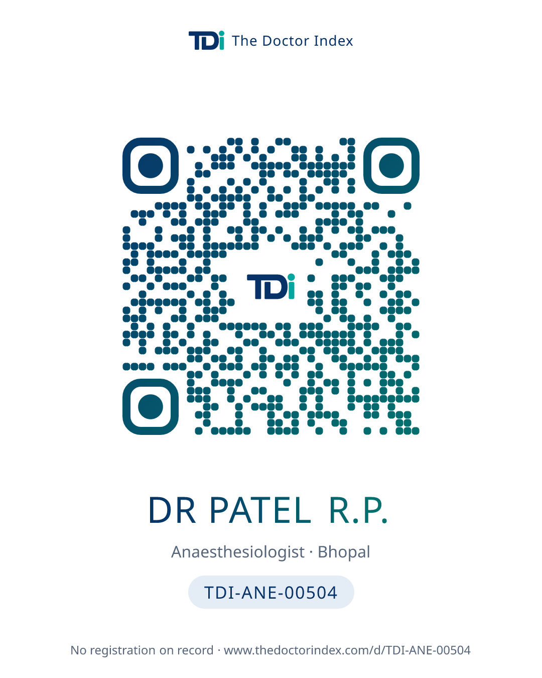 QR card for Dr Patel R.P., TDI-ANE-00504