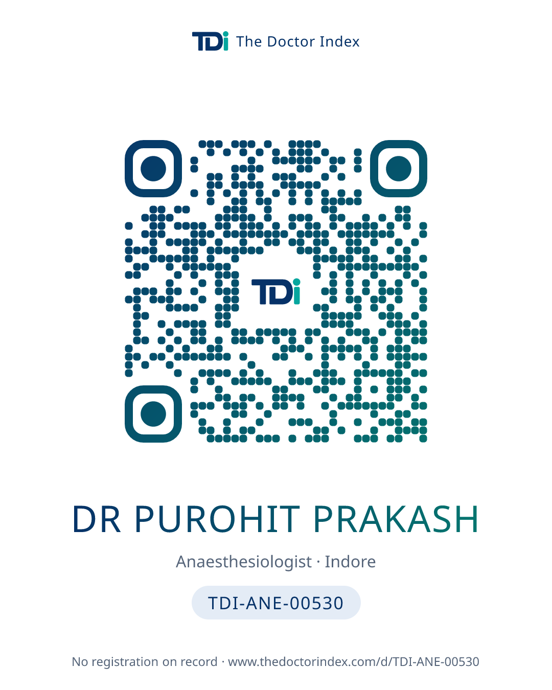 QR card for Dr Purohit Prakash, TDI-ANE-00530
