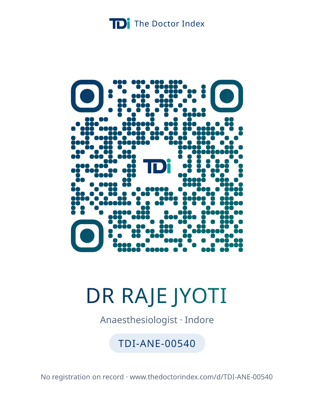 QR card for Dr Raje Jyoti, TDI-ANE-00540