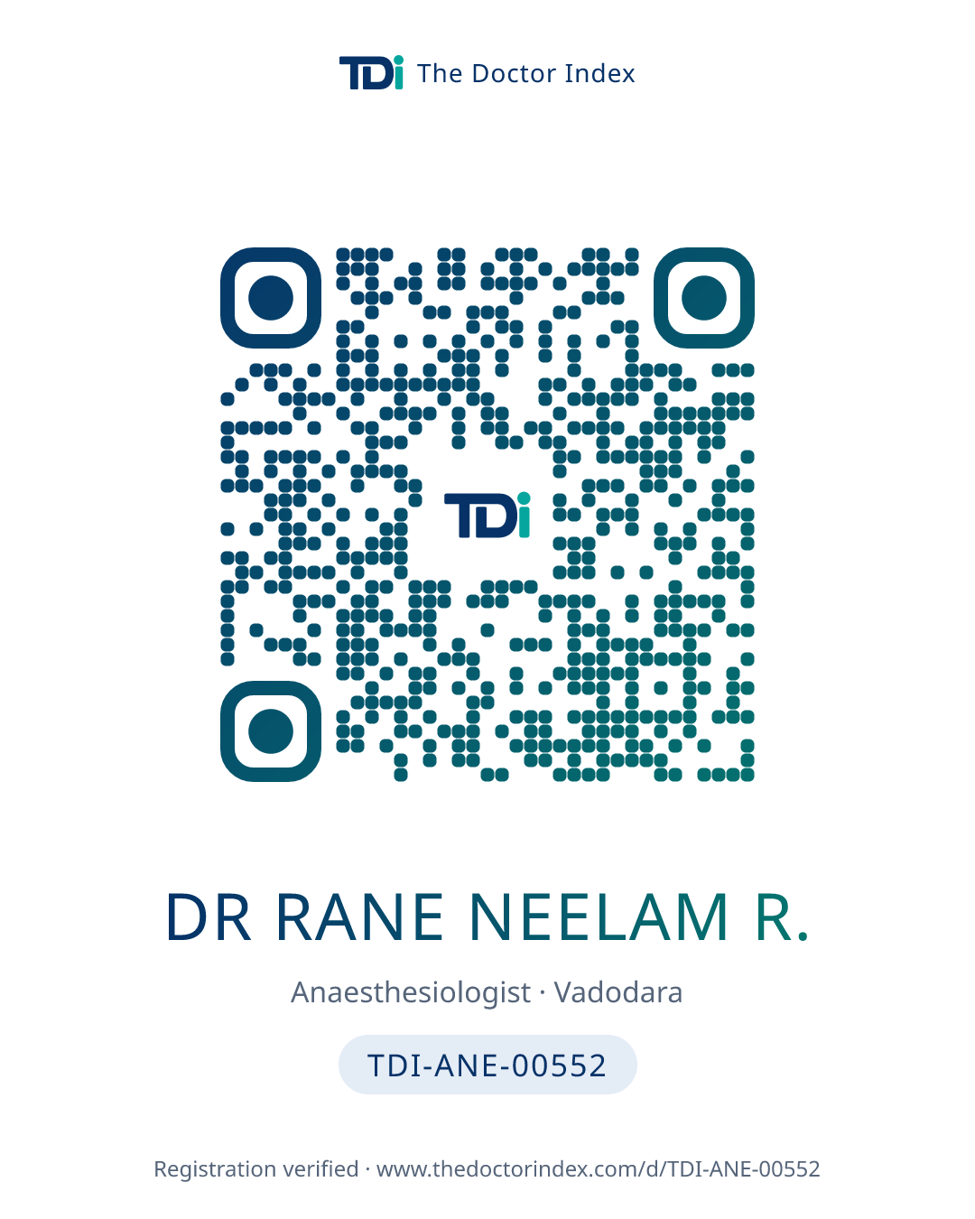 QR card for Dr Rane Neelam R., TDI-ANE-00552