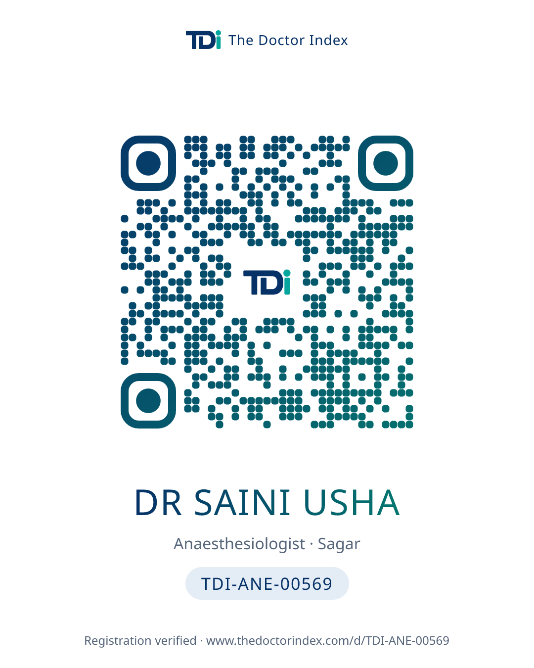 QR card for Dr Saini Usha, TDI-ANE-00569