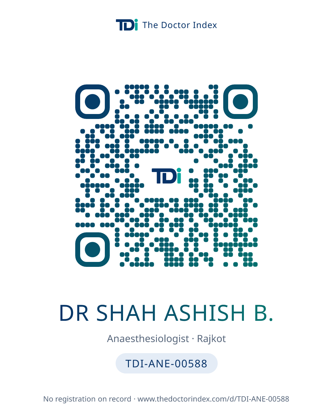 QR card for Dr Shah Ashish B., TDI-ANE-00588