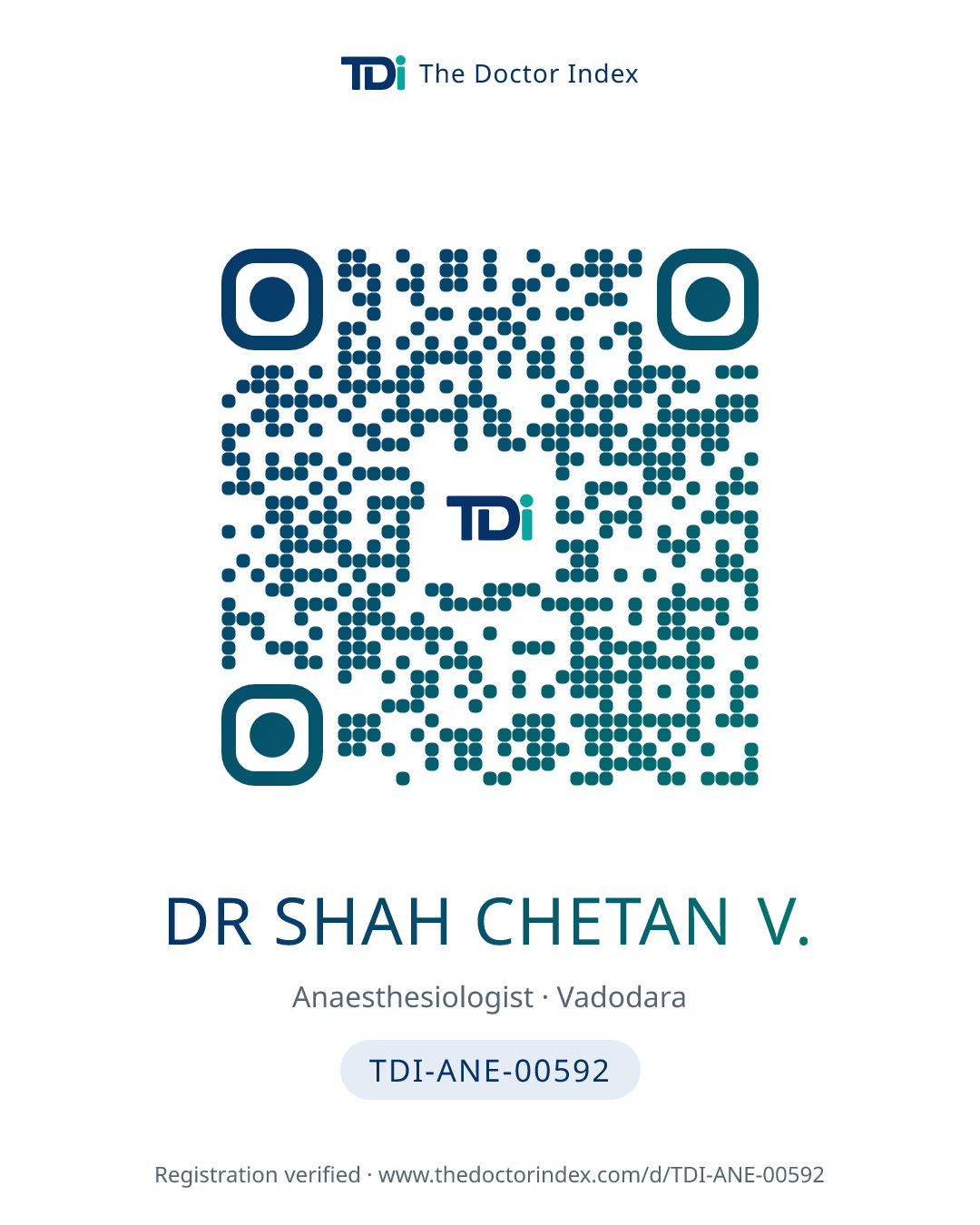 QR card for Dr Shah Chetan V., TDI-ANE-00592