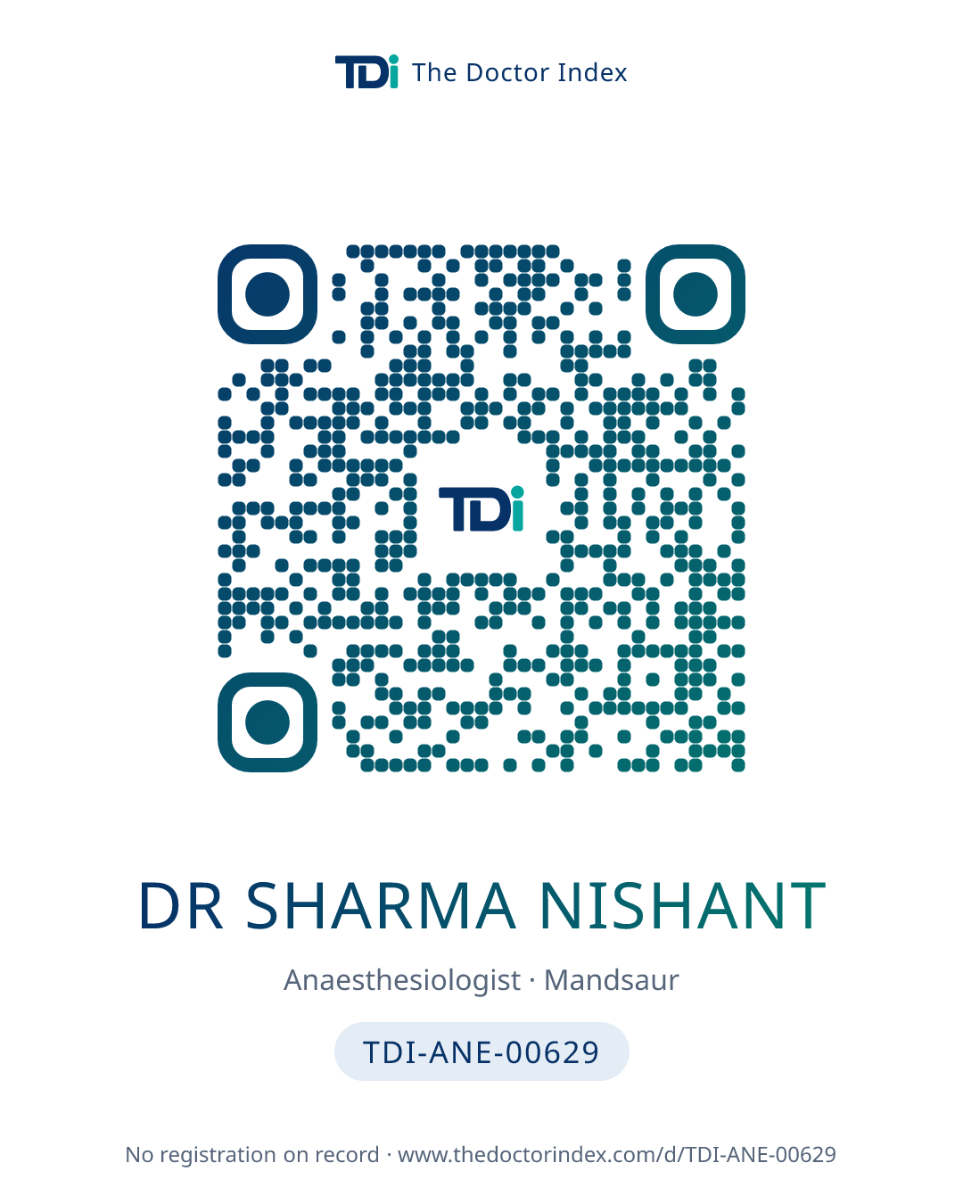 QR card for Dr Sharma Nishant, TDI-ANE-00629